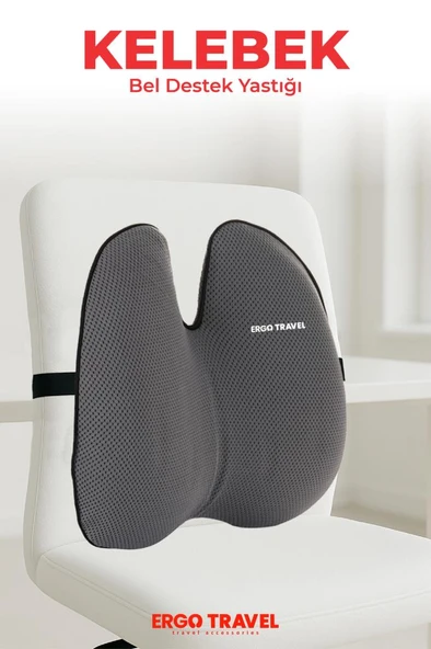 Ultralüks Kelebek Visco Ortopedik Ofis Bel Destek Yastığı - Gri - Ergo Travel ürün görseli 1