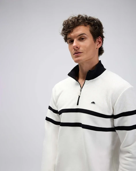 Ellesse EM619 Erkek Yarım Fermuarlı Beyaz Sweat - Resim 4