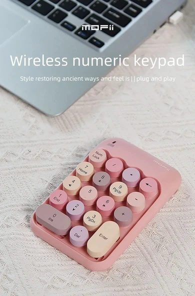Renkli Daktilo Tarzı Vintage Kablosuz Wıreless Numeric Keypad 18 Tuşlu Sayısal Klavye Numpad - Resim 9