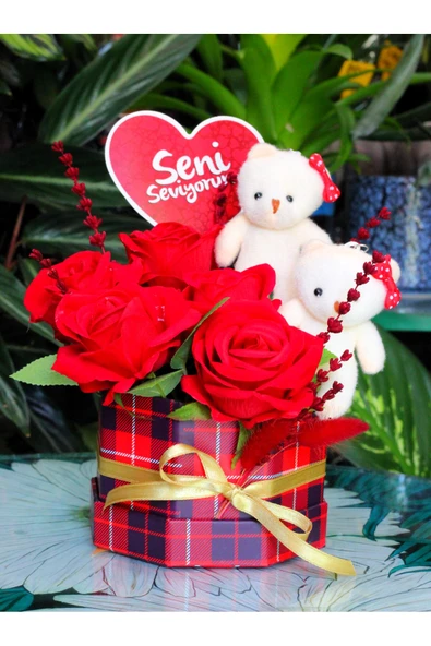 KUTUDA GÜL AYICIK VE SENİ SEVİYORUM KARTI SEVDİKLERİNİZE ÖZEL GÜN HEDİYESİ - Resim 2