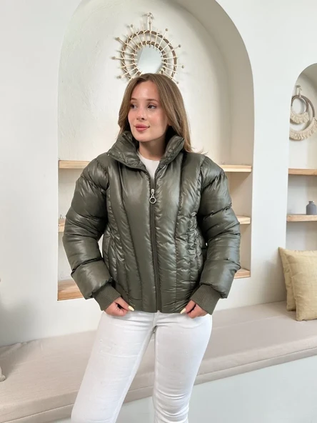 Puffer kısa mont haki st25534 - Resim 3