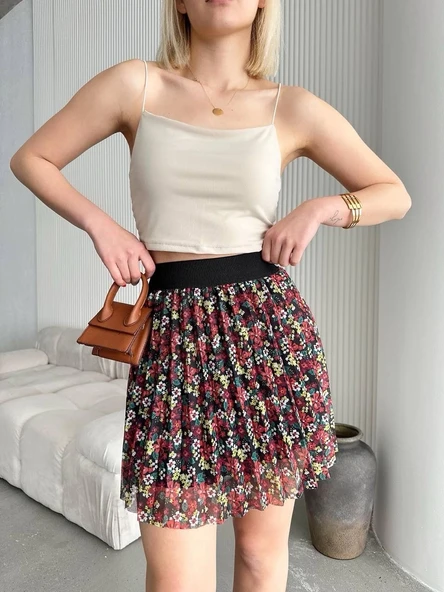 Baskılı astarlı mini etek ürün görseli 1