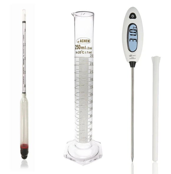 Eurodensimeter 0-20 Bomemetre Hidrometre 250ml Cam Mezür ve GM1311 Prob Termometre Seti Kaliteli ürün görseli 1