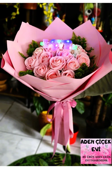 KibarGsmMarket 15'Lİ PEMBE KADİFE GÜL BUKETİ IŞIKLI LOVE YAZILI ÖZEL GÜN HEDİYESİ ürün görseli