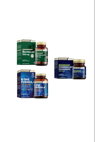 Nutraxin B-one Formula 90 Tablet+bromelain 500 Mg 60 Kapsül + Chromium Picolinate (krom) 90 Tablet ürün görseli