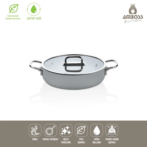 Amboss Sera Nova Seramik Yanmaz Yapışmaz Basık Tencere 28 cm Gri ürün görseli