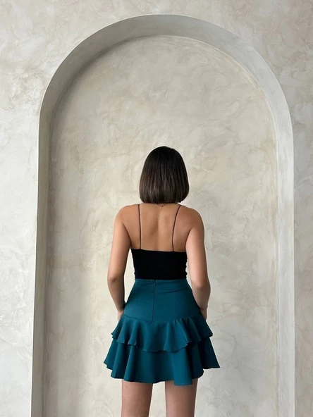 Valonlu fırfırlı etek yeşil s24681 - Resim 5