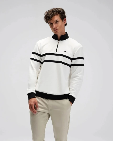 Ellesse EM619 Erkek Yarım Fermuarlı Beyaz Sweat - Resim 6
