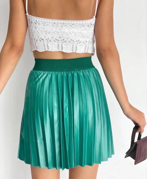 Lastikli piliseli lak etek yeşil s23901 - Resim 2