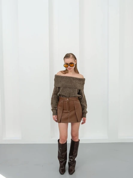 Kontrast deri etek kahve w260015 - Resim 5