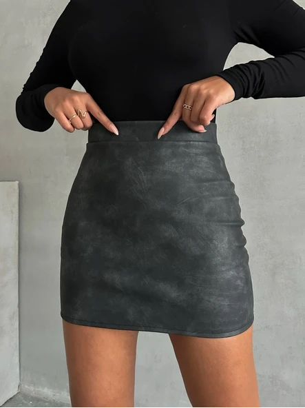 Eskitme deri mini etek ürün görseli 1