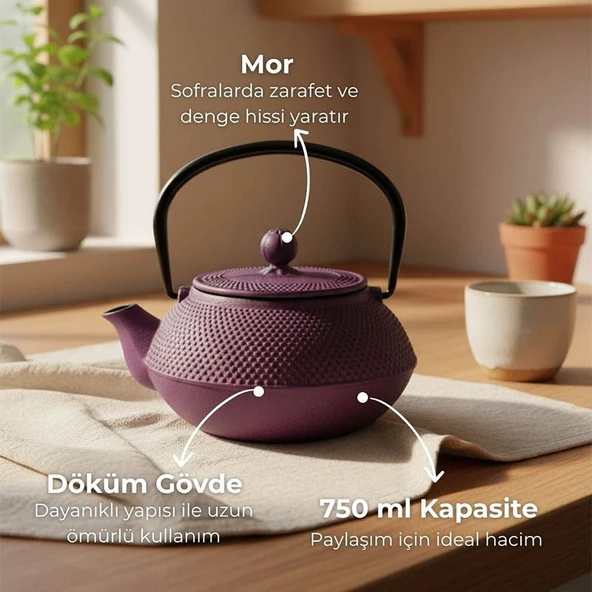 Taşev Linden Sümbül Döküm Demlik 750 ml Mor - Resim 4