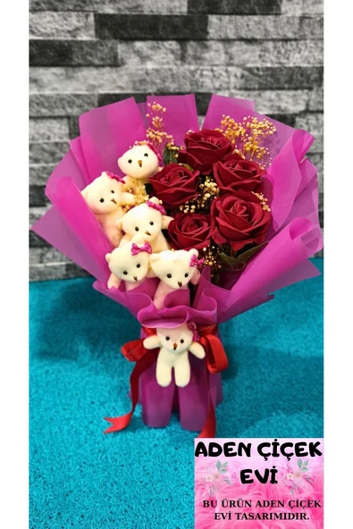 HEDİYELİK AYICIK BUKETİ & KADİFE GÜLLER ÖZEL GÜN HEDİYESİ ürün görseli