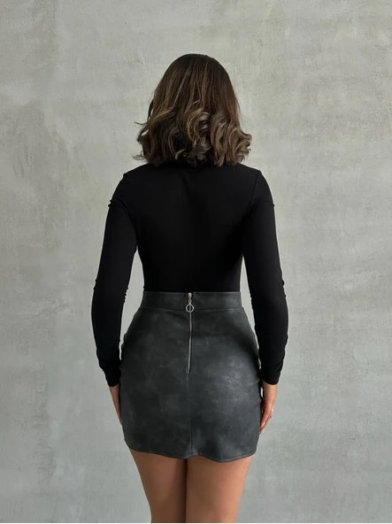 Eskitme deri mini etek - Resim 3