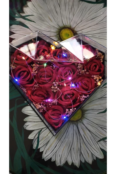 Kalp Kutu İçerisinde Kırmızı Kadife Güller Işıklı Tasarım Sevdiklerinize Özel Hediyelik ürün görseli