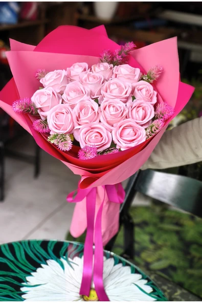 15'Lİ PEMBE KADİFE GÜL BUKETİ NİŞAN SÖZ ÖZEL GÜNLER İÇİN HEDİYELİK BUKET - Resim 2