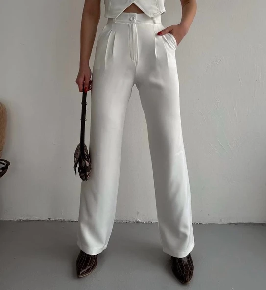 Palazzo pantolon beyaz s23211 ürün görseli 1