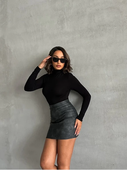 Eskitme deri mini etek - Resim 4