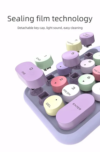 Renkli Daktilo Tarzı Vintage Kablosuz Wıreless Numeric Keypad 18 Tuşlu Sayısal Klavye Numpad - Resim 5