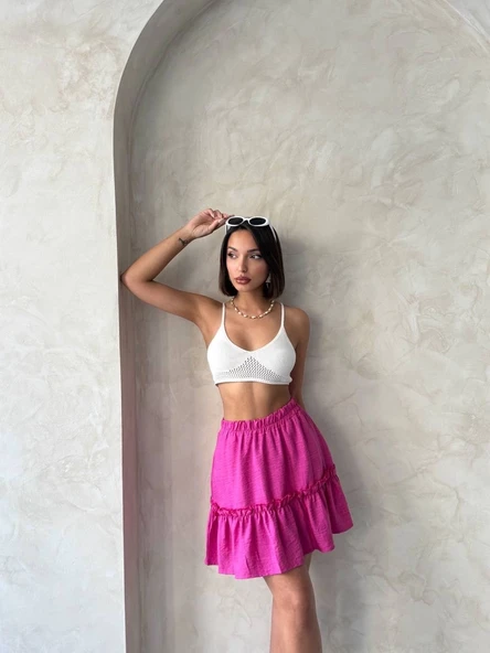 Çingene keten etek fuşya s24808 - Resim 3