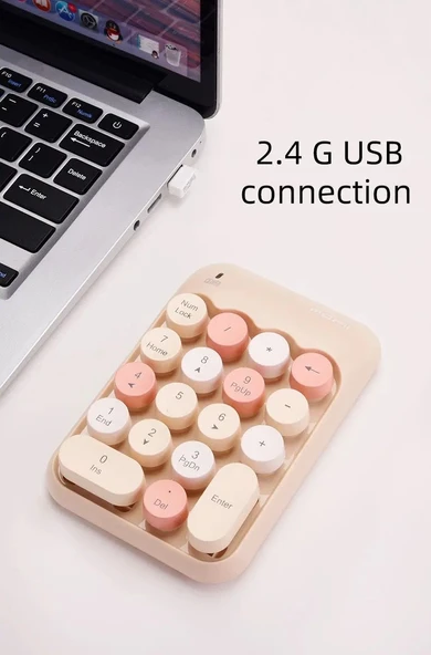 Renkli Daktilo Tarzı Vintage Kablosuz Wıreless Numeric Keypad 18 Tuşlu Sayısal Klavye Numpad - Resim 3