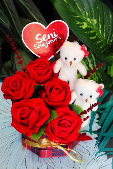 KUTUDA GÜL AYICIK VE SENİ SEVİYORUM KARTI SEVDİKLERİNİZE ÖZEL GÜN HEDİYESİ - Resim 6