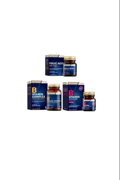 Nutraxin Folic Acid 400 Mcg + B Vitamin Complex 60 T.+ B12 60 Dilaltı Tablet ürün görseli