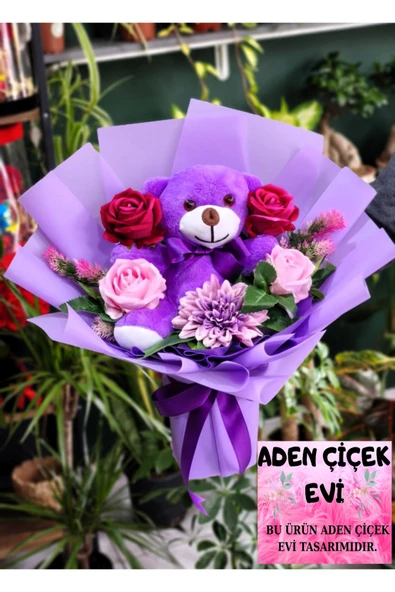 AYICIK BUKETİ 25cm SEVİMLİ PELUŞ AYI & GÜLLER & YILDIZ ÇİÇEĞİ İLE HAZIRLANMIŞ SEVDİKLERİNİZE HEDİYE ürün görseli