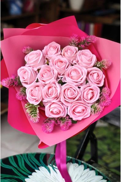15'Lİ PEMBE KADİFE GÜL BUKETİ NİŞAN SÖZ ÖZEL GÜNLER İÇİN HEDİYELİK BUKET ürün görseli