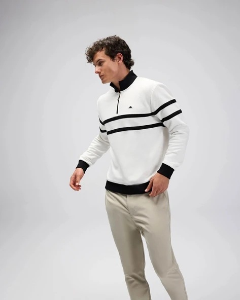 Ellesse EM619 Erkek Yarım Fermuarlı Beyaz Sweat - Resim 2