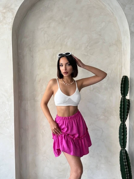 Çingene keten etek fuşya s24808 - Resim 2