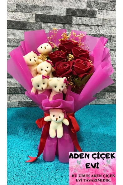 HEDİYELİK AYICIK BUKETİ & KADİFE GÜLLER ÖZEL GÜN HEDİYESİ - Resim 3