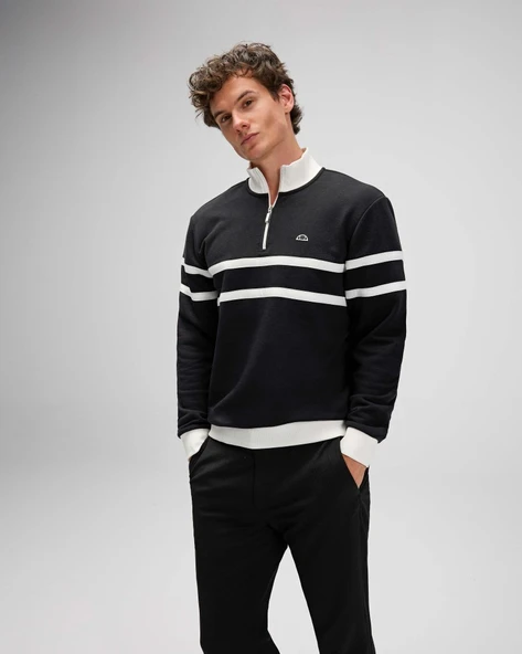 Ellesse EM619 Erkek Yarım Fermuarlı Siyah Sweat - Resim 3