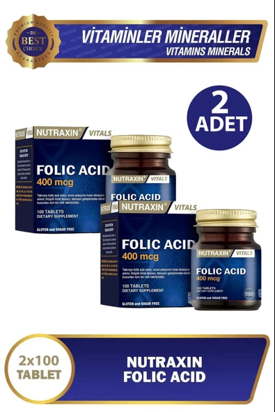 Nutraxin Folik Asit 400 Mcg 100 Tablet 2 Adet ürün görseli