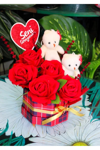 KUTUDA GÜL AYICIK VE SENİ SEVİYORUM KARTI SEVDİKLERİNİZE ÖZEL GÜN HEDİYESİ - Resim 3