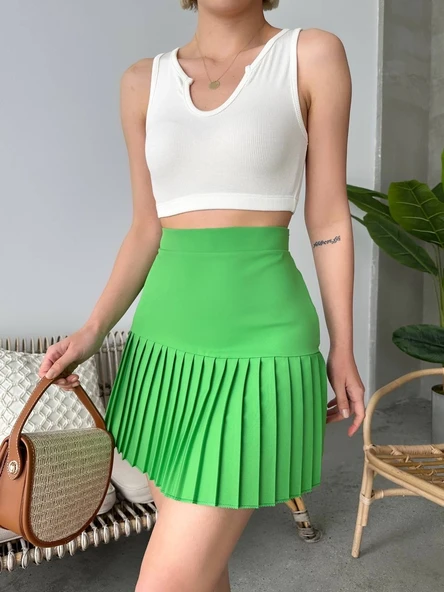 Altı pliseli mini etek yeşil s24705 - Resim 5