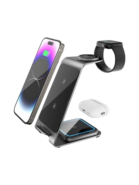 Bix BXMW3 15W 3in1 Ultra İnce Manyetik Kablosuz Şarj Aleti - 3 ü 1 Arada iPhone Apple Watch AirPods Uyumlu - Resim 7