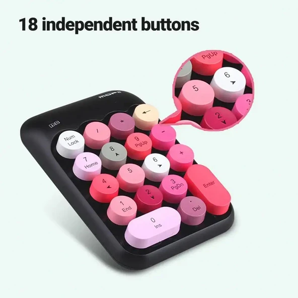 Renkli Daktilo Tarzı Vintage Kablosuz Wıreless Numeric Keypad 18 Tuşlu Sayısal Klavye Numpad - Resim 11