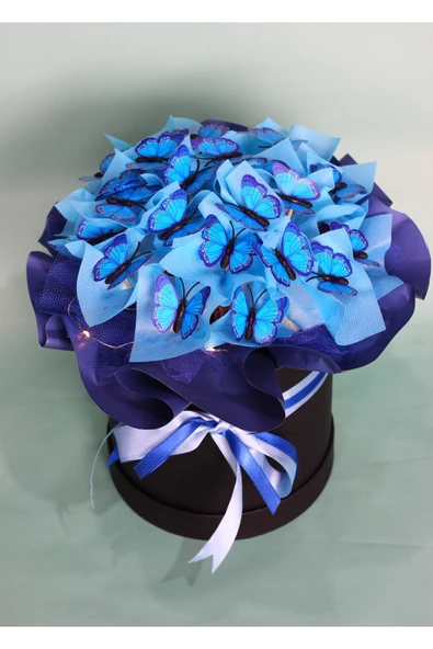 Kutuda Kelebek Işıklı Mavi Renkli 30cm ürün görseli