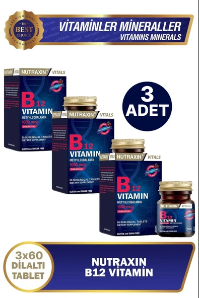 Nutraxin B12 Vitamin 1000mcg 60 Tablet 3 Adet ürün görseli