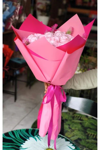 15'Lİ PEMBE KADİFE GÜL BUKETİ NİŞAN SÖZ ÖZEL GÜNLER İÇİN HEDİYELİK BUKET - Resim 3