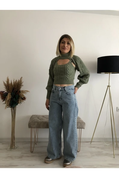 Kadın Mavi Yüksek Bel Jeans Geniş Paça ürün görseli 1