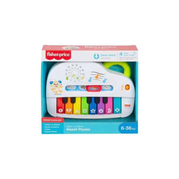 Fisher-Price Eğlen ve Öğren Işıklı ve Eğlenceli Oyuncak Piyano Türkçe Işıklar Gerçek Müzik Notaları ve Eğitici Şarkılarıyla