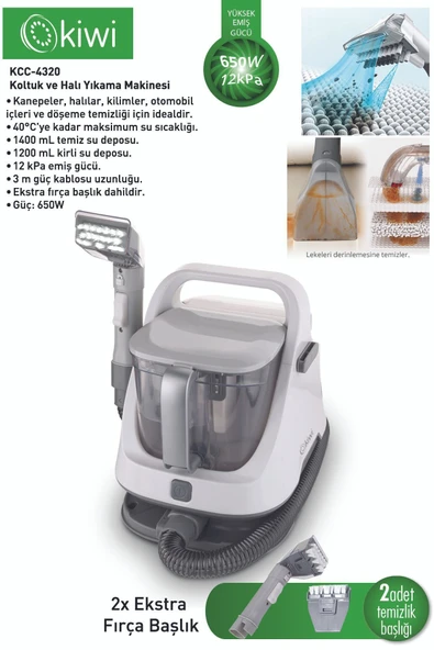 Kiwi KCC-4320 Koltuk Halı Yıkama Ve Leke Çıkartma Makinesi Beyaz ürün görseli 1