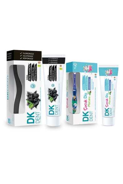 DKDENT Aktif Karbon Florürsüz 75 ml & Çocuk Diş Macunu 50 ml 2'li Set ürün görseli 1