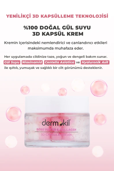 Dermokil % 100 Doğal Gül Suyu Canlandırıcı Yenileyici 3D Kapsül Krem 50 ml - Resim 2
