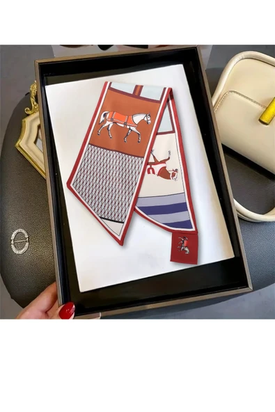 Walkenzo At Figürlü Zarif Tasarım Şık Kadın Kravat Fular - Resim 11