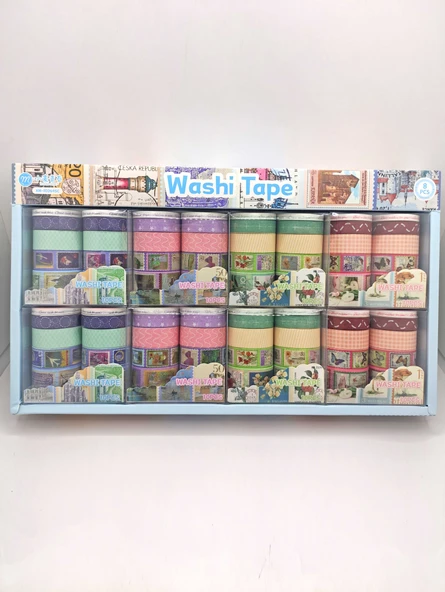 Vintage Washi Tape Bant Baskılı Yapışkanlı Maskeleme Kağıdı Desenli Bant 10'lu - Mavi Pul Mektup - Resim 6