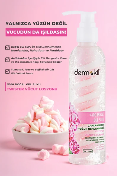 Dermokil %100 Doğal Gül Suyu Canlandırıcı Yoğun Nemlendirici Twister Vücut Losyonu 200 ml - Resim 2