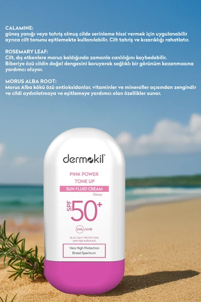 Dermokil Pink Tone-Up Fluid Sun Cream SPF 50 Pembe Ton Eşitleyici Fluid Güneş Koruyucu 60 ml - Resim 2